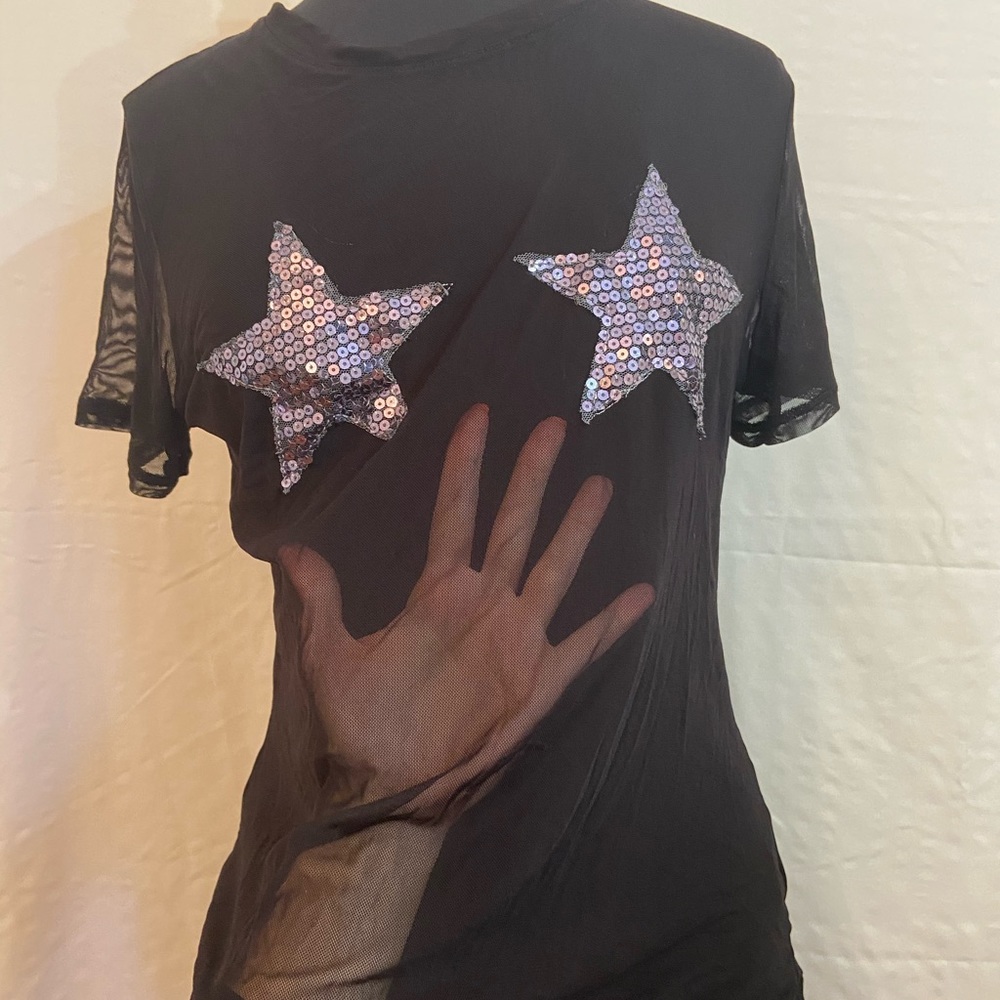 Emma & Sam LF mesh tee with sequin stars